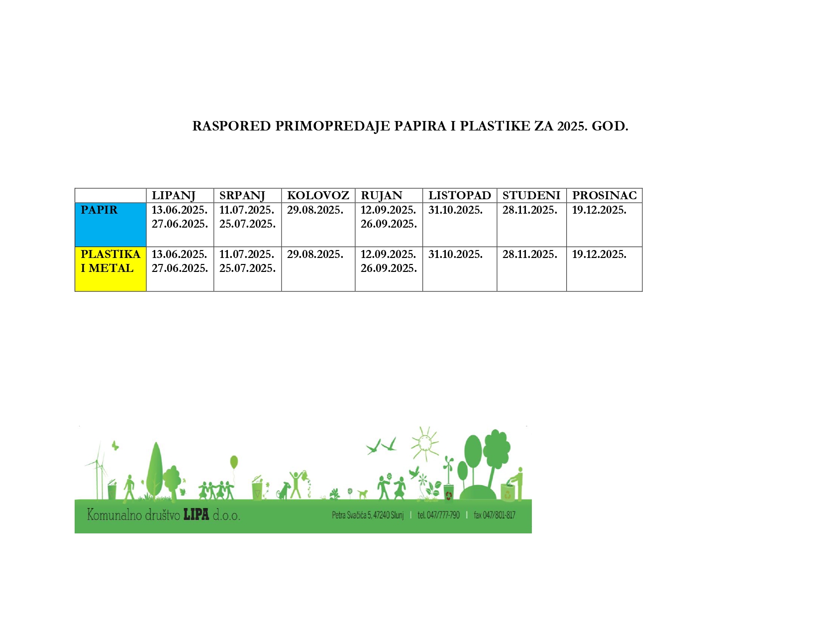 Raspored primopredaje papira i plastike 2025 1 page 0001